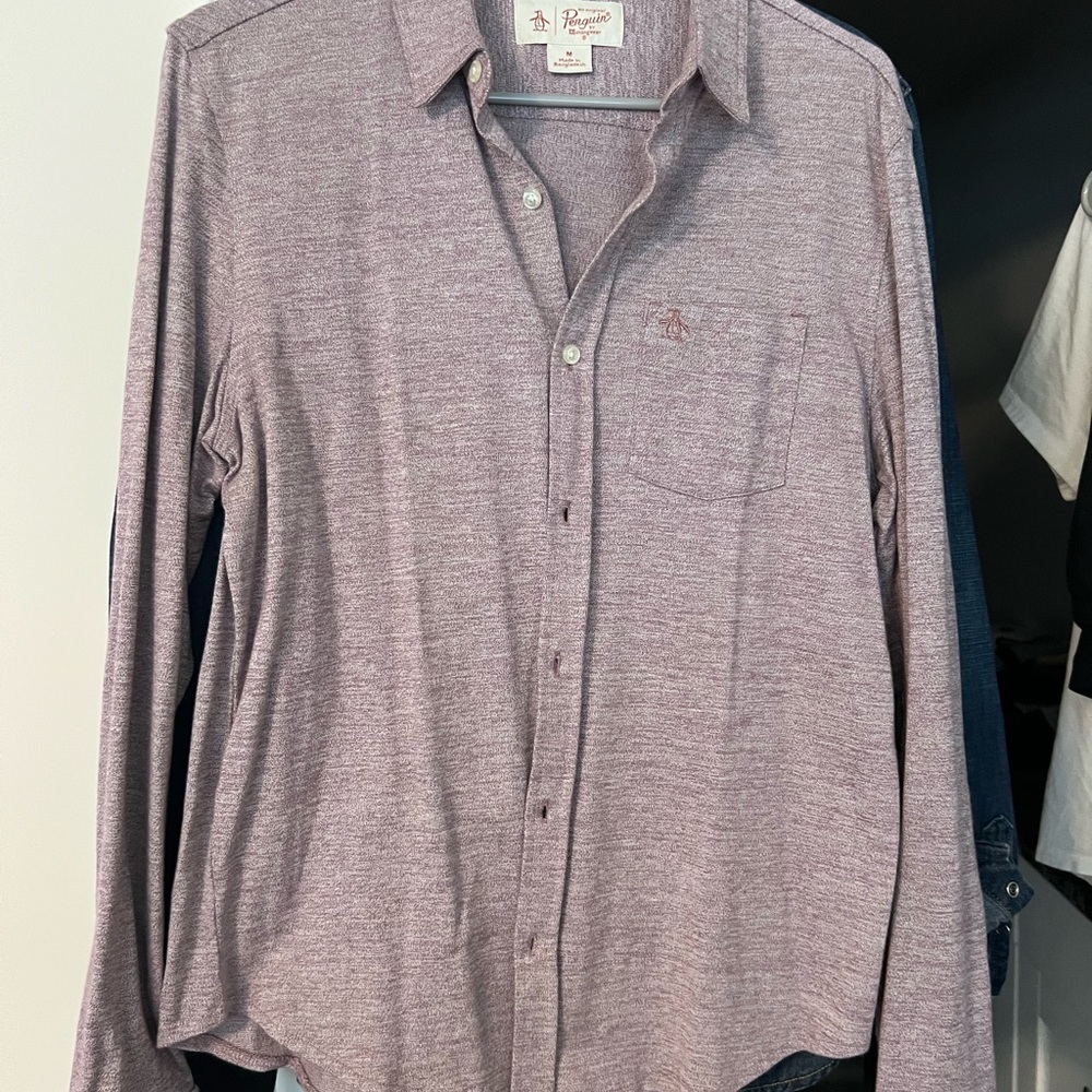 Original Penguin Men's Heathered Purple Button Down Shirt
